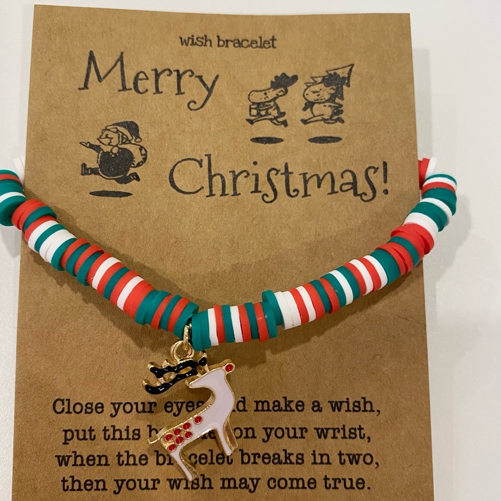 Festive Beaded Wish Bracelet with Reindeer Charm